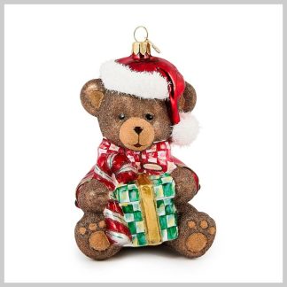 MacKenzie-Childs Holiday- Glass Ornament- Baby's 1st Balloon Bear