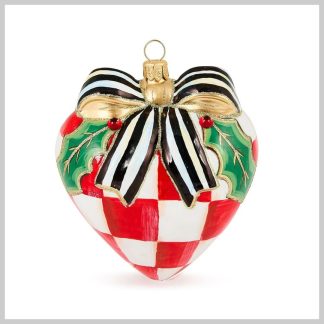 MacKenzie-Childs Holiday- Glass Ornament- Check It Out Red Heart