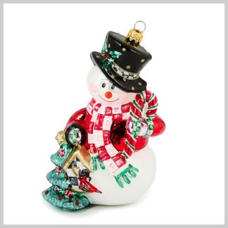 MacKenzie-Childs Holiday- Glass Ornament- Check It Out Snowman