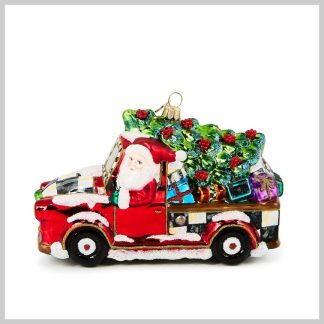 MacKenzie-Childs Holiday- Glass Ornament- Santa's Hitting the Road