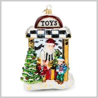MacKenzie-Childs Holiday- Glass Ornament- Santa's Toy Store