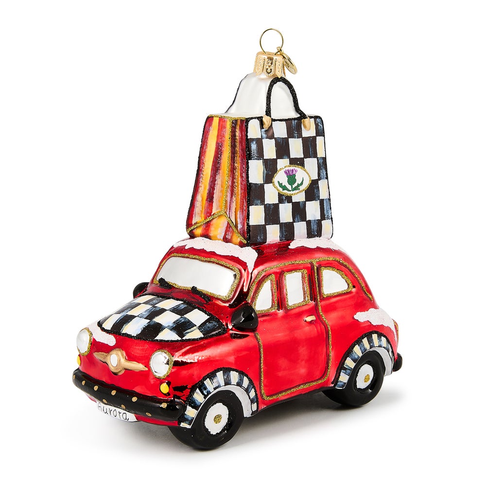 MacKenzie-Childs Holiday- Glass Ornament- Christmas Shopping Car - Image 2