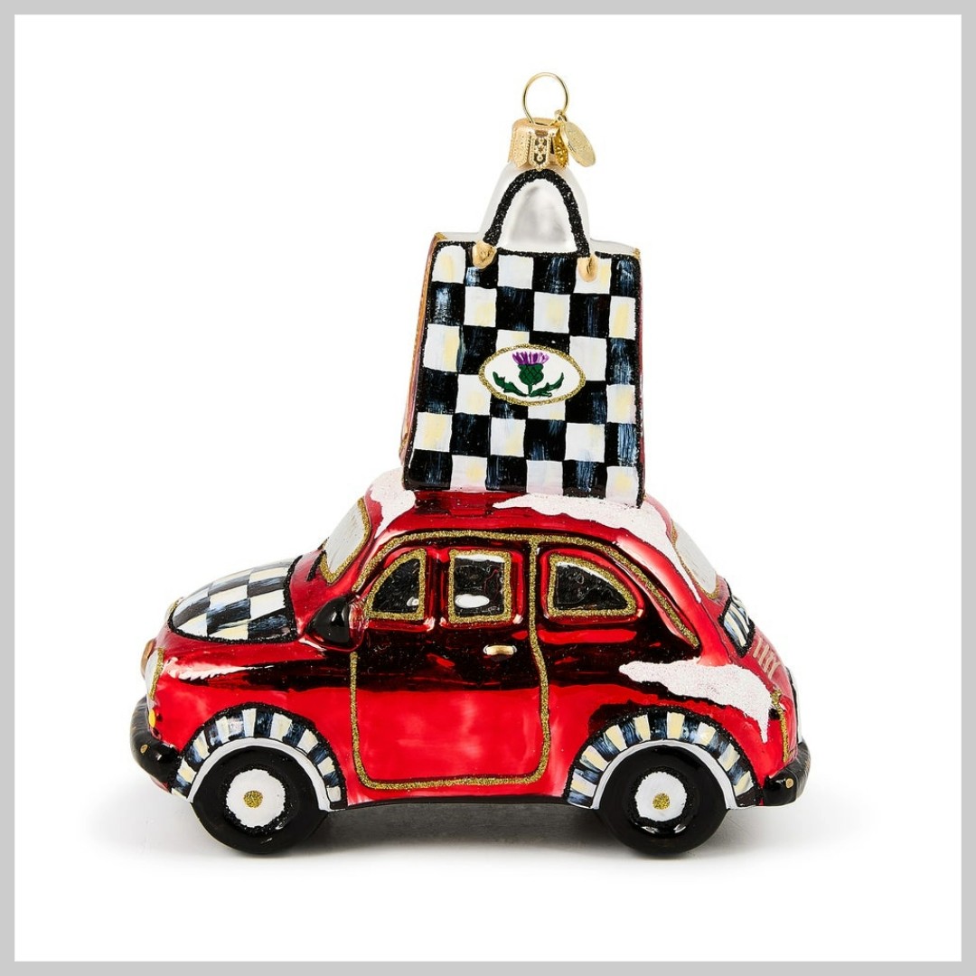 MacKenzie-Childs Holiday- Glass Ornament- Christmas Shopping Car
