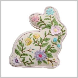 Peking Handicraft Bunny Floral Embroidered Pillow