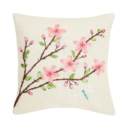 Peking Handicraft - Cherry Blossom Ribbon Embroidered Pillow