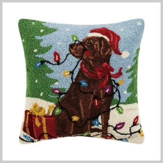 Peking Handicraft Holiday Hook Pillow-Chocolate Santa Lab
