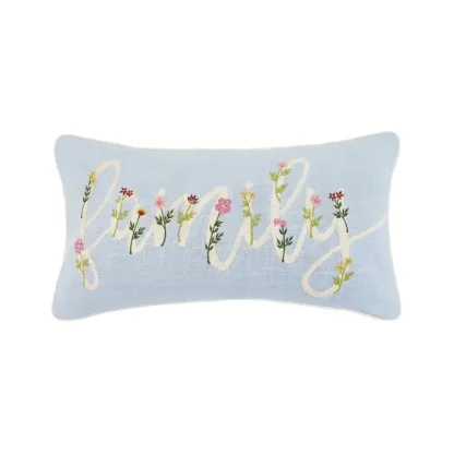 Peking Handicraft Floral Family Cord Embroidered Pillow