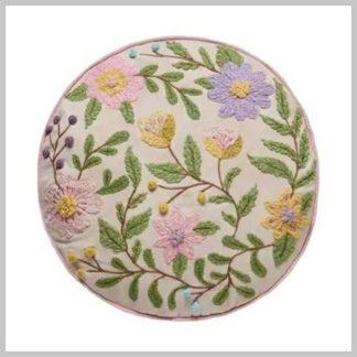 Peking Handicraft Round Floral Embroidered Pillow