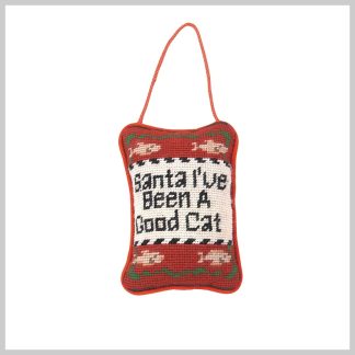 Peking Handicraft Santa I've Been A Good Cat Needlepoint Christmas Door Hanger