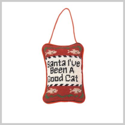 Peking Handicraft Santa I've Been A Good Cat Needlepoint Christmas Door Hanger