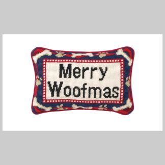 Peking Handicraft Merry Woofmas Dog Christmas Needlepoint Decorative Pillow