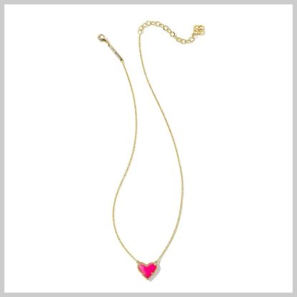 Kendra Scott Ari Heart Pendant Necklace-Gold with Neon Pink Magnesite