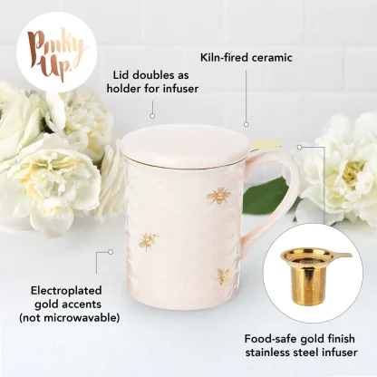 Pinky Up - Annette Honeycomb Ceramic Tea Mug & Infuser - Image 4