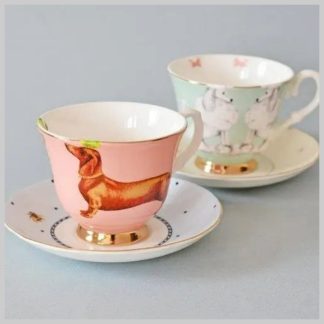Yvonne Ellen Set/2 Cup & Saucer Poodle/Sausage Dog