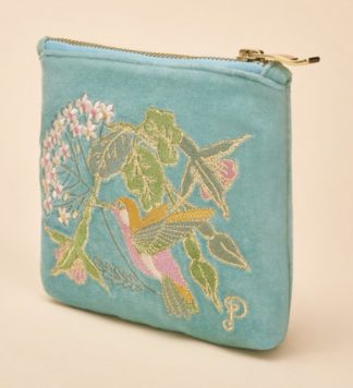 Powder Designs Velvet Mini Pouch Hummingbird Aqua