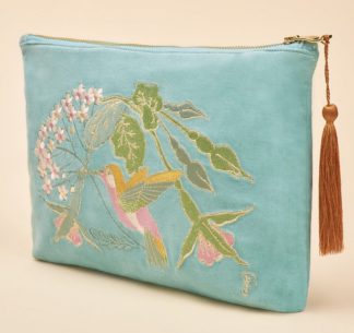 Powder Designs Hummingbird Velvet Zip Pouch