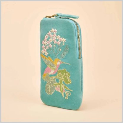 Powder Design Velvet Embroidered Sunglasses Pouch - Hummingbird Aqua