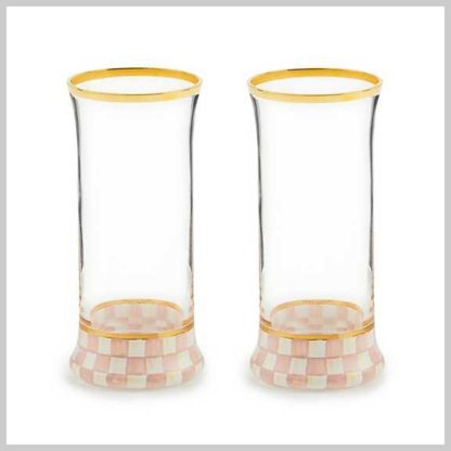 MacKenzie-Childs Rosy Check Highball-Set of 2