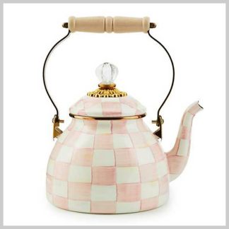 MacKenzie-Childs 2 Quart Tea Kettle-Rosy Check