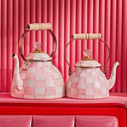 MacKenzie-Childs 2 QT Tea Kettle-Rosy Check - Image 2