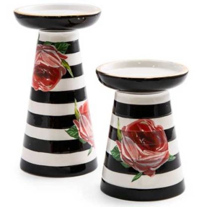 MacKenzie-Childs Flower Show Pillar Candle Holders-Set of 2