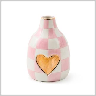 MacKenzie-Childs Rosy Check Heart Vase, Short