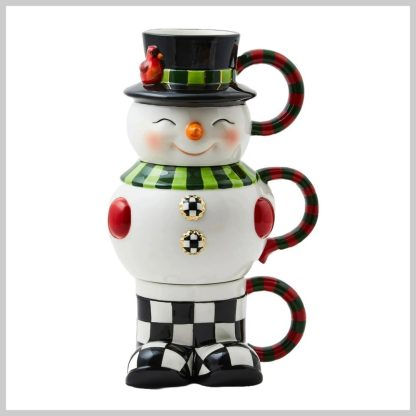 MacKenzie-Childs Holiday- Stacking Mugs- Cozy Christmas Snowman