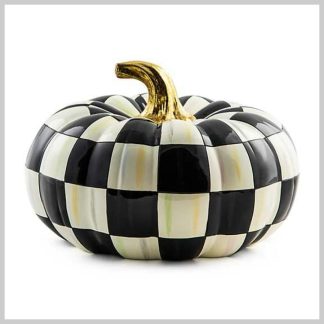 MacKenzie-Childs Fall Pumpkin Collection-Courtly Check Squashed Glossy Pumpkin