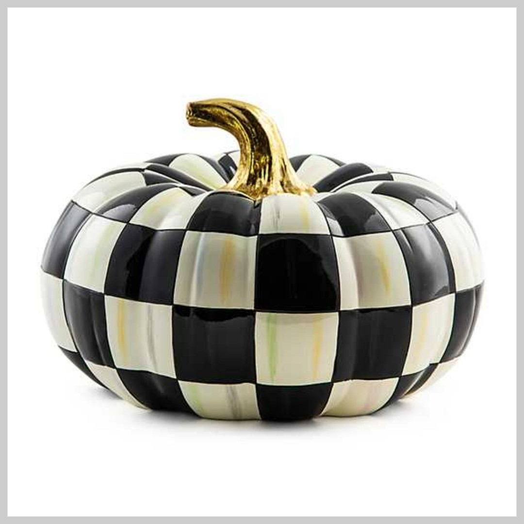MacKenzie-Childs Fall Pumpkin Collection-Courtly Check Squashed Glossy Pumpkin