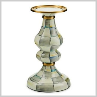 MacKenzie-Childs Sterling Check Pillar Candlestick Medium