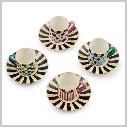 Mackenzie-Childs Sweetheart Espresso Cup and Saucer Set Of 4