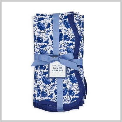 Cloth Napkins-Chinoiserie Blue Floral Scalloped- Set of 4
