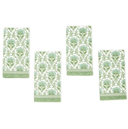 Cloth Napkins-Green Floral Stamp Pattern-Set of 4 - Image 4