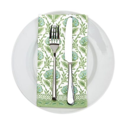 Cloth Napkins-Green Floral Stamp Pattern-Set of 4 - Image 6