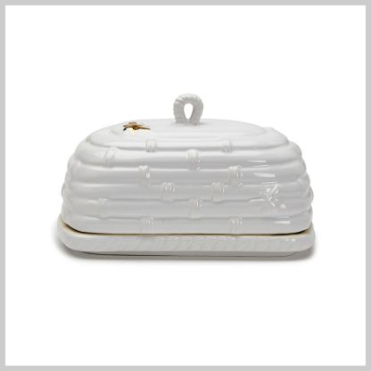 Golden Bees Covered Butter Dish