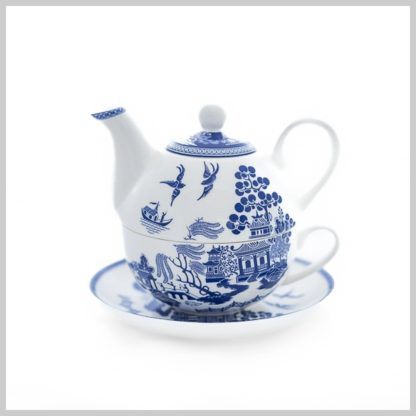 Tea for One Blue and White Asian Willow Themed Gift Set