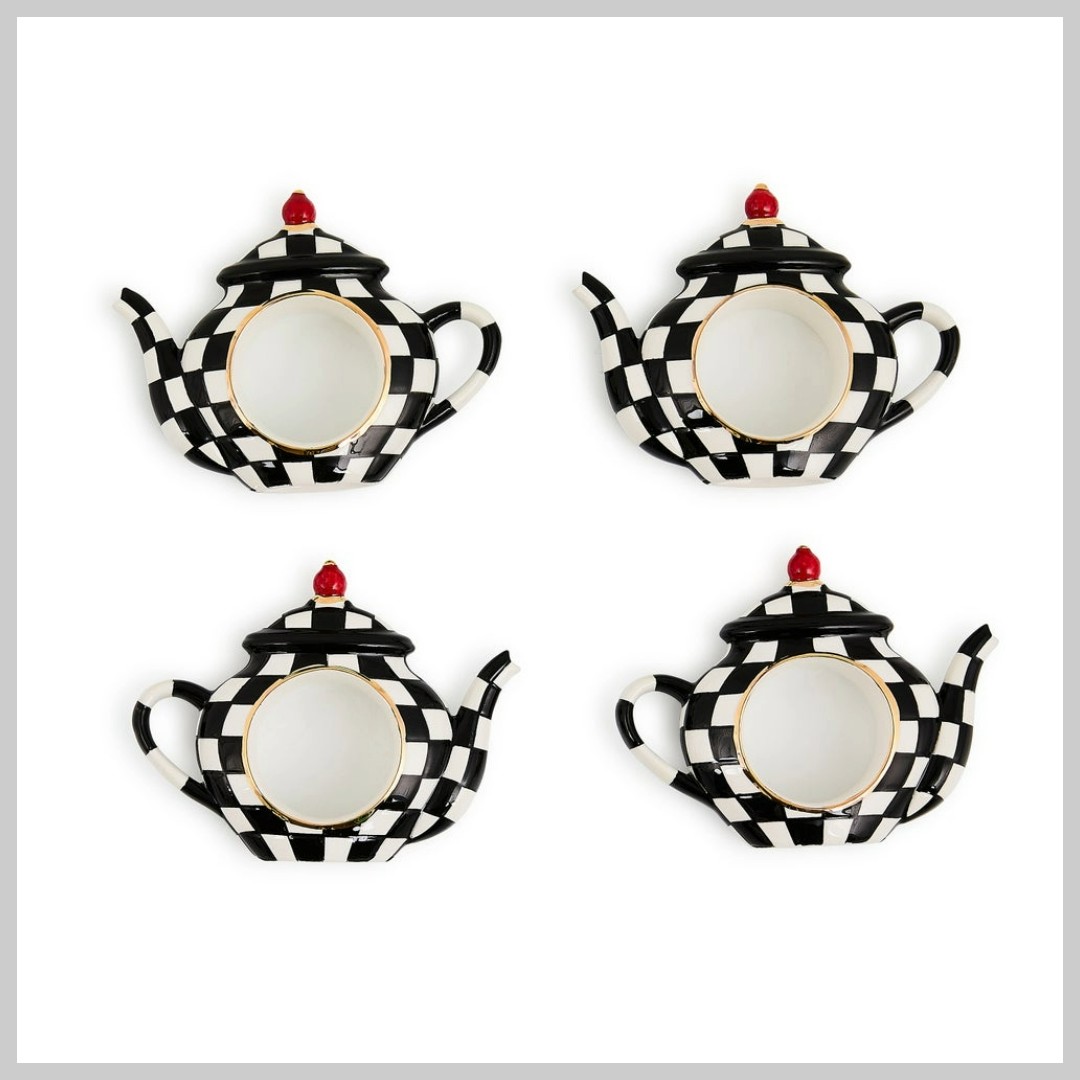 MacKenzie-Childs Courtly Check Teapot Napkin Rings, Set of 4
