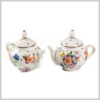 MacKenzie-Childs Salt & Pepper Set-Flower Market Teapots-White