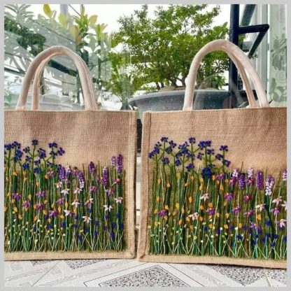 Floral Garden Embroidered Jute Bag