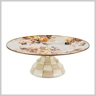 MacKenzie-Childs Wild Rose White Pedestal Platter-Large