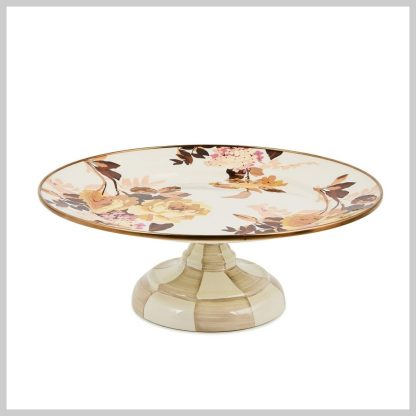 MacKenzie-Childs Wild Rose White Pedestal Platter-Small