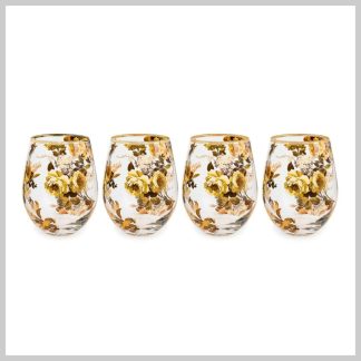 MacKenzie-Childs Fall Collection-Wild Rose Stemless Wine Glasses Set of 4