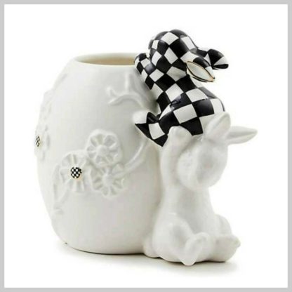 MacKenzie-Childs White Rabbit Ceramic Climbing Bunnies Vase