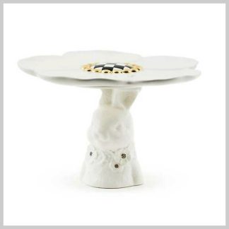 MacKenzie-Childs White Rabbit Ceramic Pedestal Platter