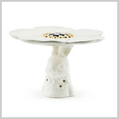 MacKenzie-Childs White Rabbit Ceramic Pedestal Platter