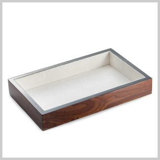 BeyBerk International Lacquered Brown Burl Wood Open Face Valet Tray