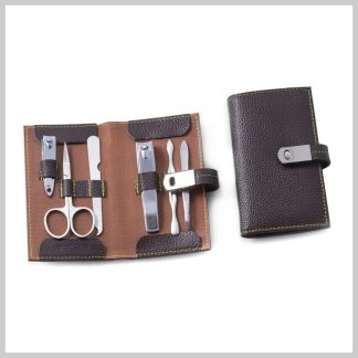 BeyBerk International Brown Leather Case Manicure Set