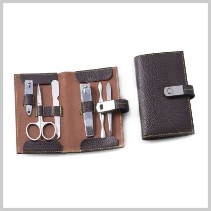BeyBerk International Brown Leather Case Manicure Set