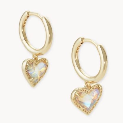 Kendra Scott Ari Heart Huggie Earrings-Gold with Dichroic Glass