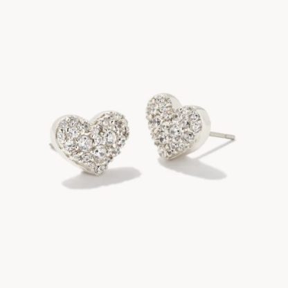 Kendra Scott Ari Silver Pave Crystal Heart Earrings in White Crystal